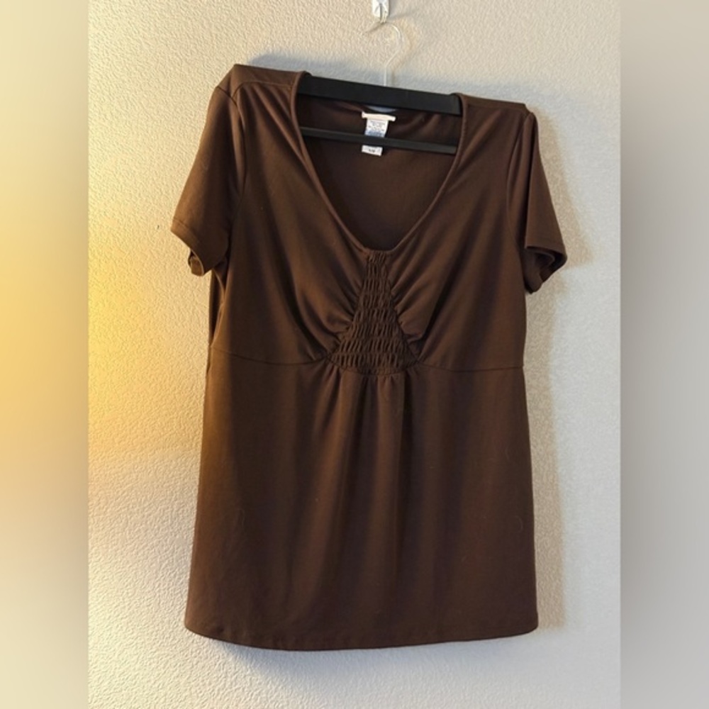 Jaclyn Smith Chocolate Short Sleeve V-Neck Top